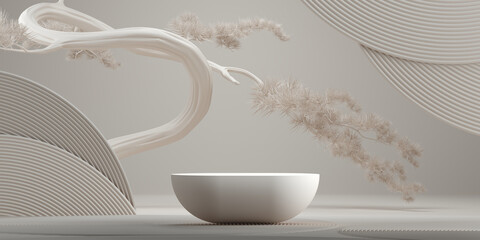 Wall Mural - 3d abstract product background. japanese style podium and bonsai tree concept for product presentati