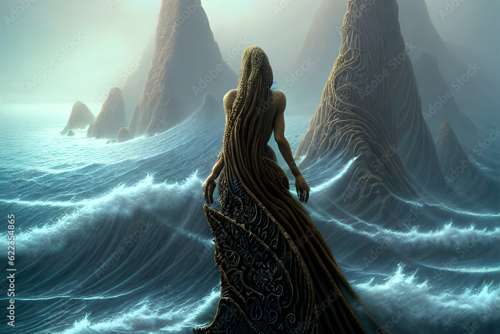 Draw the goddess of the sea. Generative AI Stock Illustration | Adobe Stock