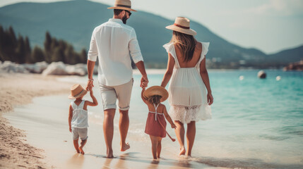 Wall Mural - Family at the beach Generative ai