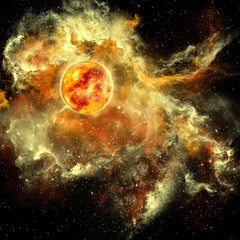 Wall Mural - a sun gathers surrounding matter and plasma to become a larger and larger sphere in the universe.