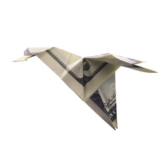 Canvas Print - Origami Bird from banknotes on a white background