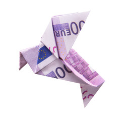 Canvas Print - Origami Bird from banknotes on a white background