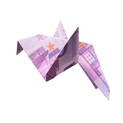 Canvas Print - Origami Bird from banknotes on a white background