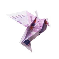 Canvas Print - Origami Bird from banknotes on a white background