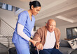© Theron/peopleimages.com - Happy woman, man in wheelchair and support in nursing home for medical service, physical therapy and retirement. Caregiver, nurse and helping patient with disability, homecare and health assistance