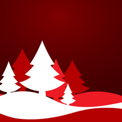 Poster - Merry Christmas card with red winter landscape