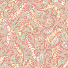 Poster - Vector seamless pattern with cartoon gecko.