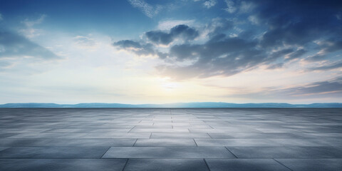 Wall Mural - the horizon and the cloudy sky as a background, in the foreground an empty square. ai generated.