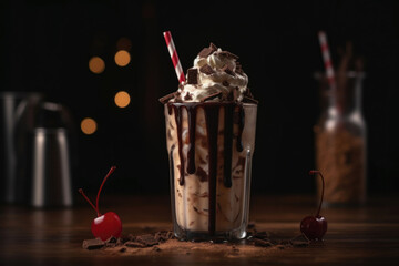 Chocolate milkshake and cherries