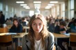 © Yuliia - Female student young woman girl in class university high school college classroom after lesson lecture education studies study learning teen pupil knowledge looking at camera sad stressed lonely upset