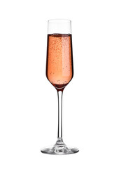 Wall Mural - Glass of pink rose champagne with bubbles on white background isolated