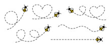 Flying Bee Illustration Set. Cartoon Buble Bee Icon. Vector Bee Illustration.