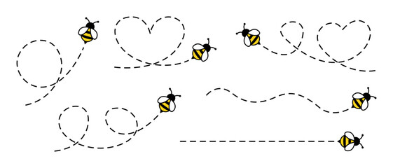 flying bee illustration set. cartoon buble bee icon. vector bee illustration.