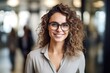 © pham - Corporate woman with glasses smiling at the camera, businesswoman standing at the office, created with Generative Ai Technology