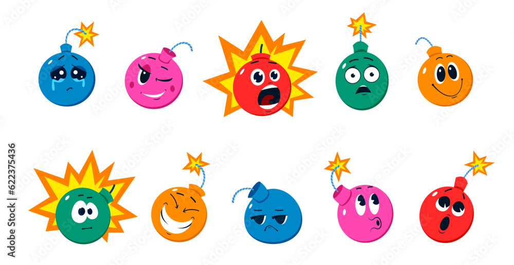 Winking Weapon Cartoon funny bomb characters. Isolated vector explosive weapon ...