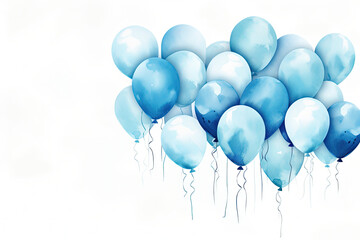 Wall Mural - Blue Watercolor Balloons, Celebrate your Birthday Party, Happy Birthday Balloon Card - Generative Ai