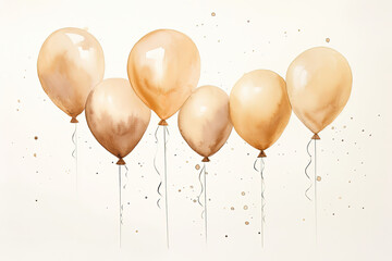 Wall Mural - Brown and Beige Watercolor Balloons, Celebrate your Birthday Party, Happy Birthday Balloon Card - Generative Ai