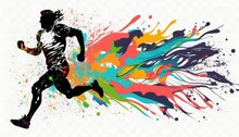 AI-generated Illustration Of Runner Silhouette With Colorful Rainbow Paint Splash Traces