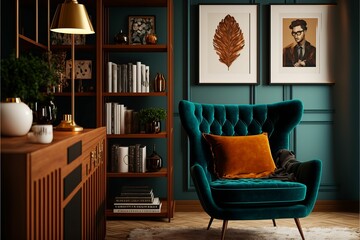 Sticker - AI-generated illustration of a stylish interior design of a living room.