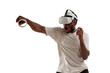 © Богдан Маліцький - african american male boxer plays and fights in virtual reality glasses on white isolated background