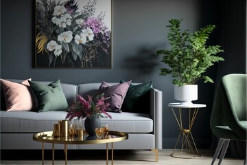 Canvas Print - AI generated illustration of a modern living room of a house