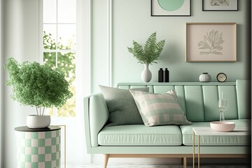 Wall Mural - AI generated illustration of a modern living room of a house