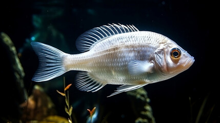 Cichlid white fish in aquarium. Freshwater fish, Generative Ai