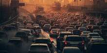Viele Autos Auf Breiter Großer Straße Sind Im Stau Im Smog, Ai Generativ
