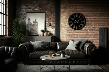 Wall Mural - AI generated illustration of living room with luxury furniture