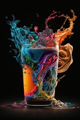 Sticker - AI-generated illustration of colorful liquid inside a glass creating splashes