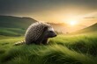 porcupine in the green field  generated Ai technology