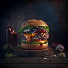 Sticker - AI generated digital art of a double Cheeseburger chef proposal