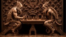 AI Generated Illustration Of Two Mythical Creatures Playing Chess