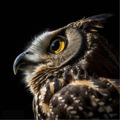 Wall Mural - a close up of a large owl's face with very yellow eyes