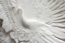 AI Generated Illustration Of A White Paper Art Piece Of A White Peacock