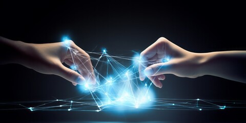Aufkleber - people connected via cloud, cyberspace, CGI Image of Two Smartphones Networking with the Cloud, Creating Links in a Space of Light Blue