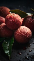 Wall Mural - AI generated illustration of a litchi fruit resting on a black table