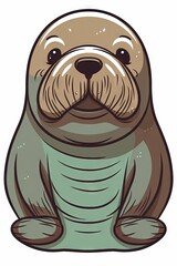 Sticker - AI generated illustration of A cute seal pup in a seated position resting peacefully on the ground