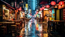 Neon Lights At Night Street In Taipei Generative AI