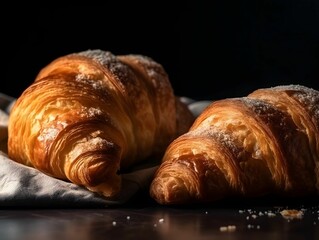 Sticker - AI generated illustration of A delicious assortment of freshly-baked croissants on a wooden table