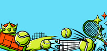 Background With Tennis Items. Sport Club Illustration.