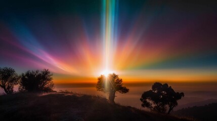 Wall Mural - colorful sunrise with a majestic hues and silhouetted trees