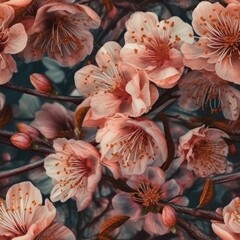 Wall Mural - AI generated illustration of a seamless tile Japan Cherry blossom flower bloom background