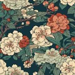 Wall Mural - AI generated illustration of a seamless tile Japan Cherry blossom flower bloom background