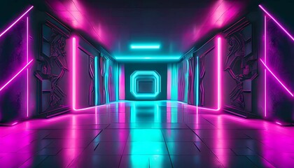 Canvas Print - AI generated vibrant hallway illuminated by bright lights