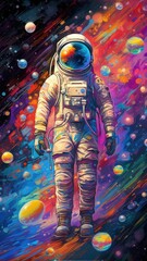 ai generated illustration of an astronaut in a spacesuit on a vibrant painted background
