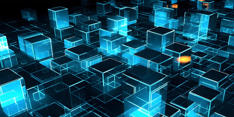 Wall Mural - Futuristic cyberspace background, 3d style of data processing. Futuristic technology. Colorful cubes.