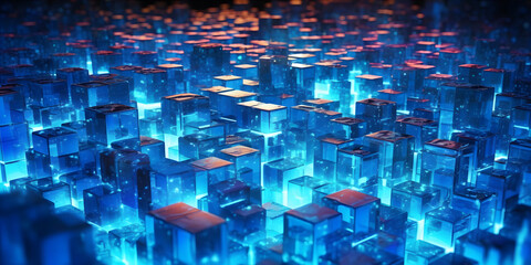 Wall Mural - Futuristic cyberspace background, 3d style of data processing. Futuristic technology. Colorful cubes.
