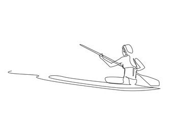 Wall Mural - young person water sea boat canoe kayaking activity one line art