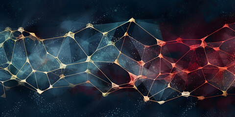 Wall Mural - Blue to pink abstract background with a network grid and particles connected. Technology concept.